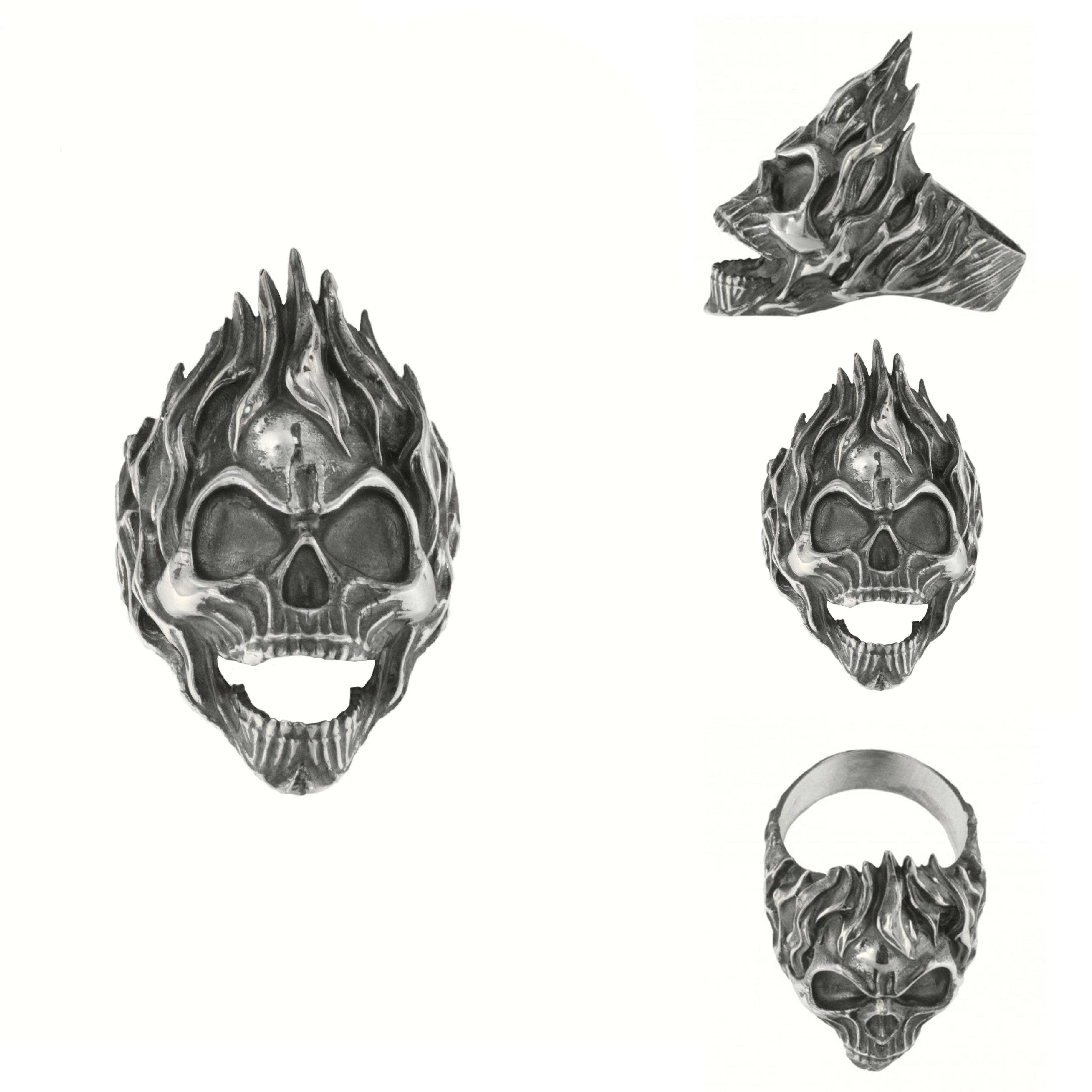Inel Argint 925 Flame Skull