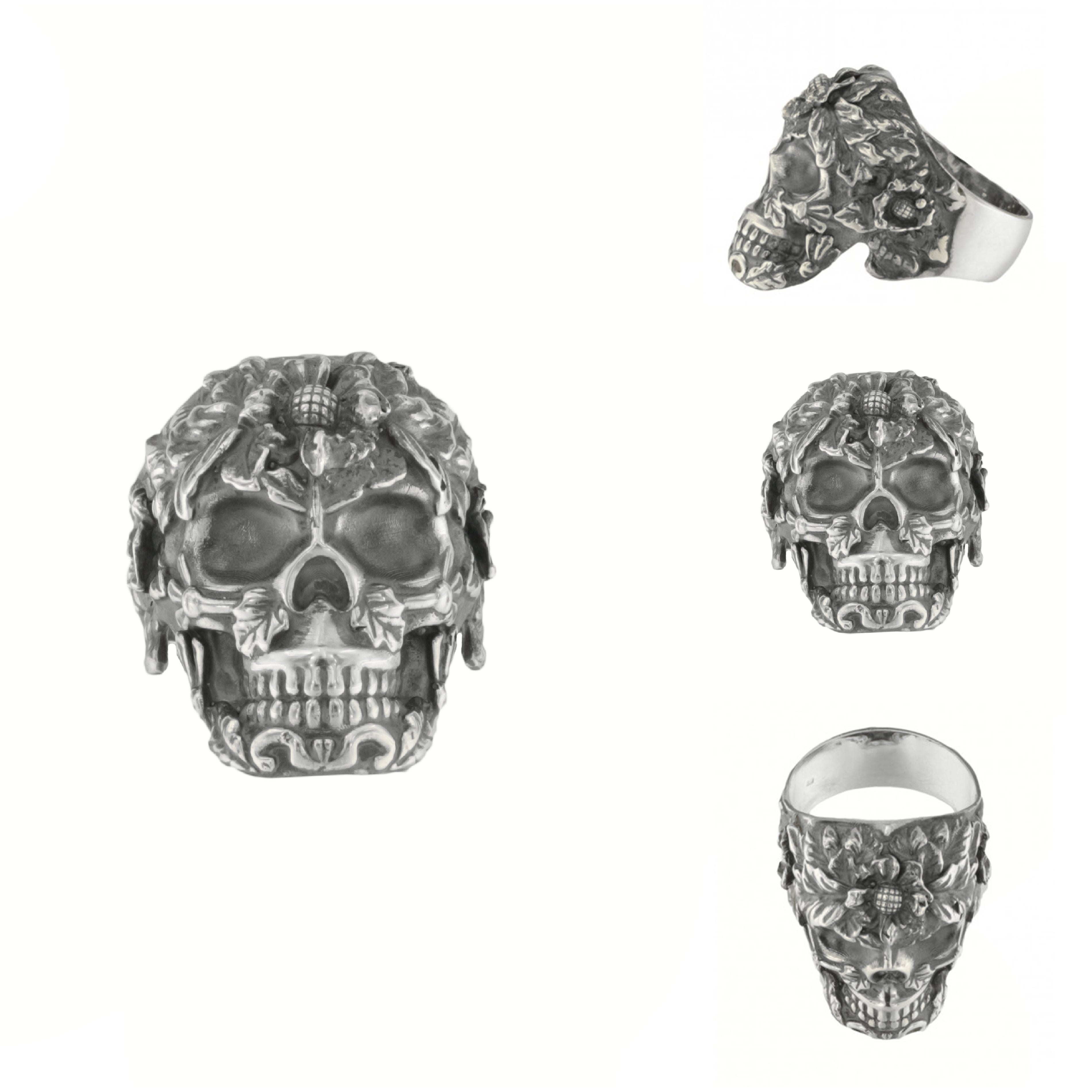 Inel Argint 925 Flower Skull