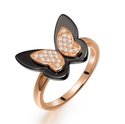 Inel Colectie Ceramica Argint 925 Placat cu Aur Roz Fluture Incrustat cu Zirconii