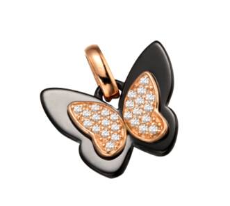 Pandantiv Argint 925 Colectie Ceramica Fluture Placat cu Aur Roz si Incrustat cu Zirconii