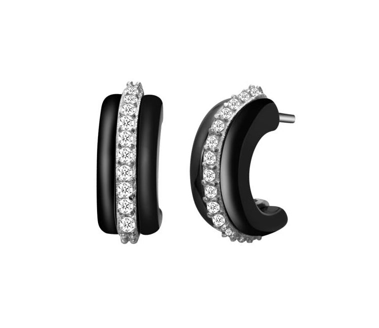 Cercei Colectie Ceramica Argint 925 Semicerc si Banda Zirconii