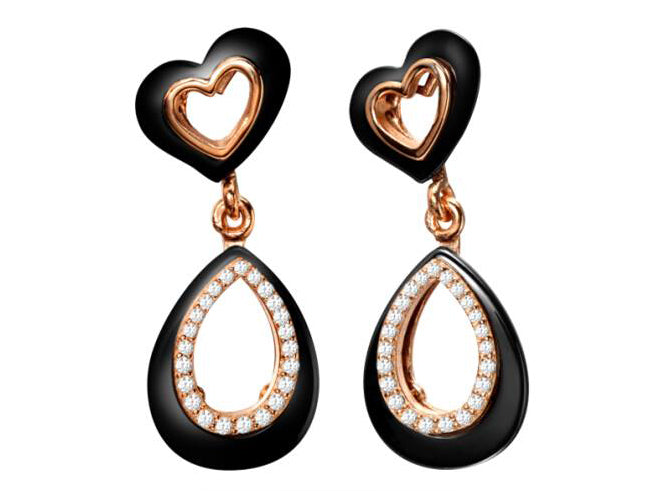 Cercei Colectie Ceramica Argint 925 Placat cu Aur Roz Heart Drop