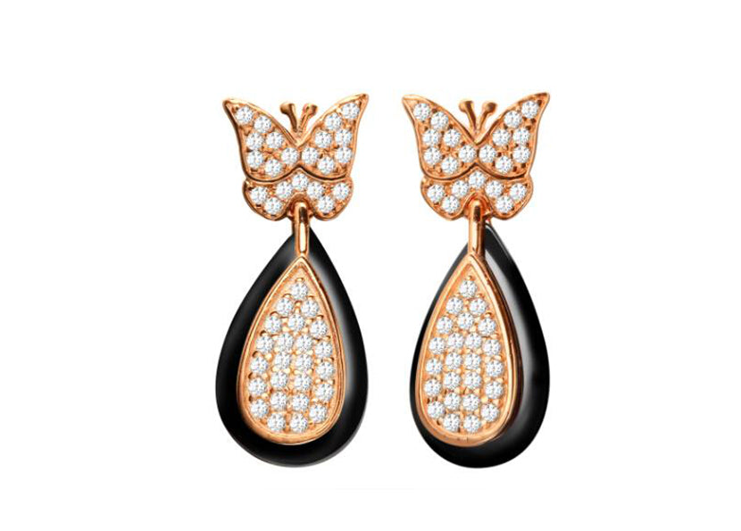 Cercei Colectie Ceramica Argint 925 Placat cu Aur Roz  Butterfly Drop