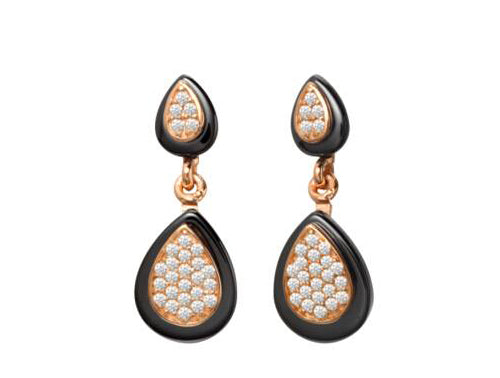 Cercei Colectie Ceramica Argint 925 Placat cu Aur Roz Picaturi cu Zirconii