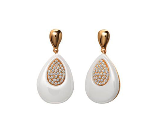 Cercei Colectie Ceramica Argint 925 Placat cu Aur Roz Lacrimi Mari si Zirconii