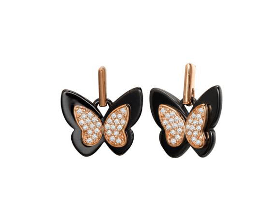 Cercei Colectie Ceramica Argint 925 Placat cu Aur Roz Fluture Incrustat cu Zirconii