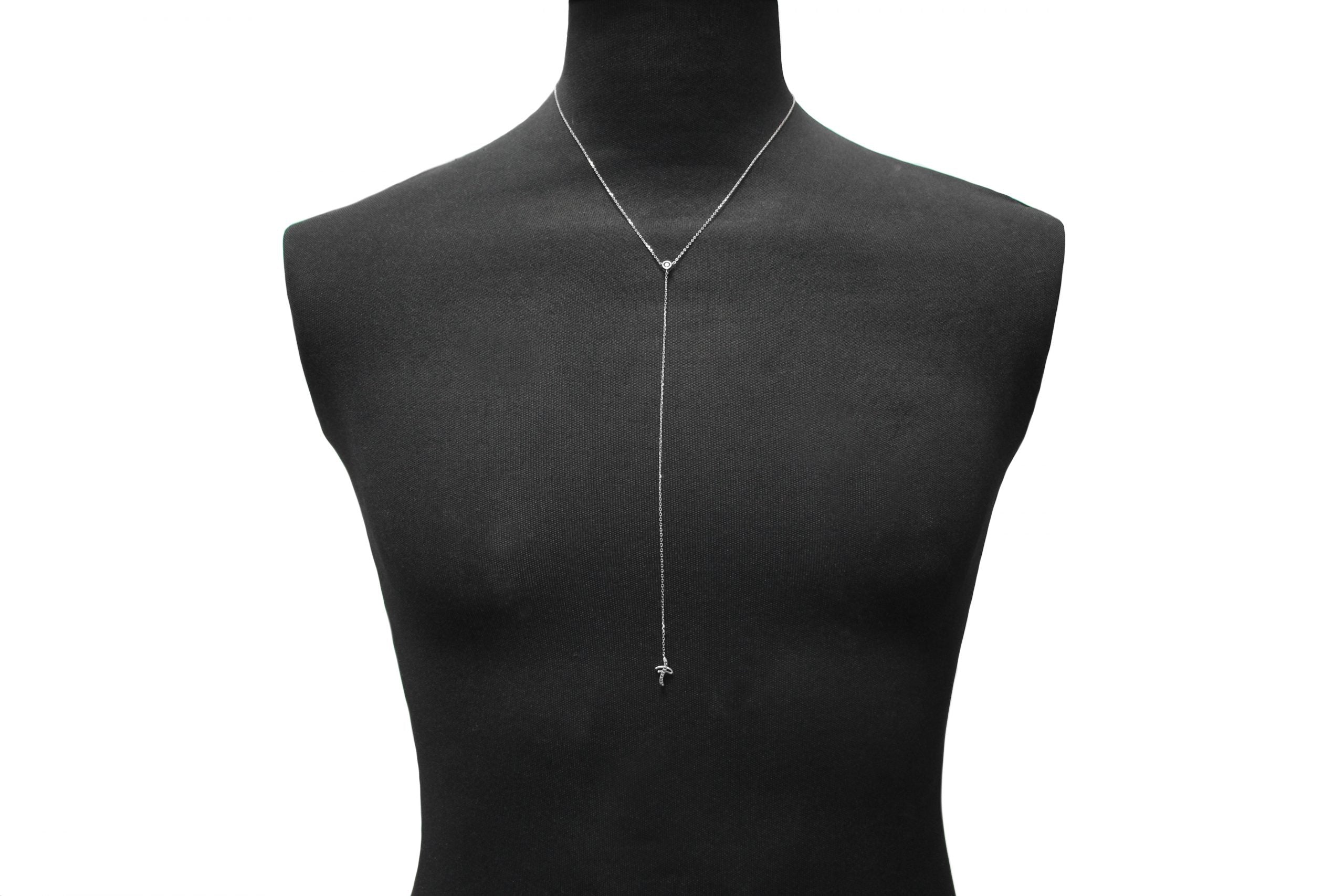 Lantisor Y Argint 925 Pandantiv Cruciulita Incrustata cu Zirconii Negre