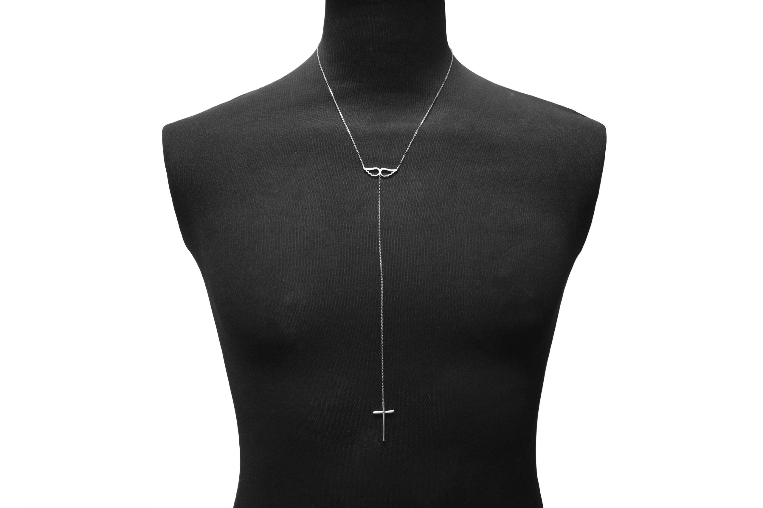 Lantisor Y Argint 925 Pandantive cu Aripi si Cruce