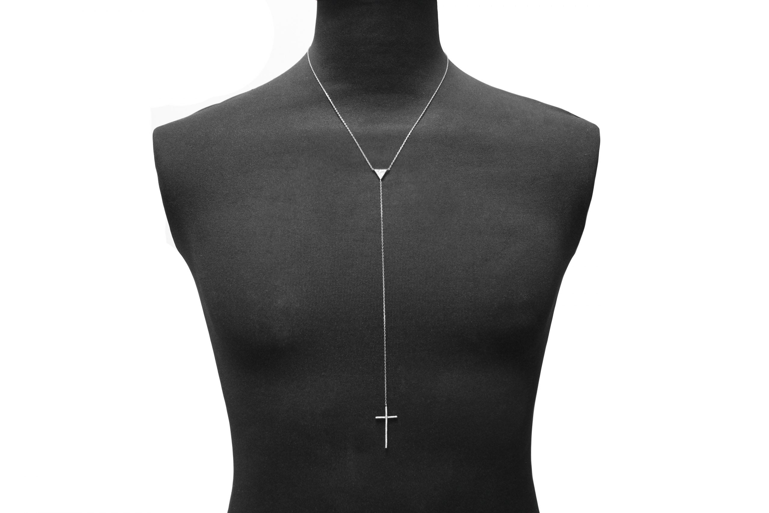 Lantisor Y Argint 925 Pandantive Triunghi Si Cruce Cu Zirconii