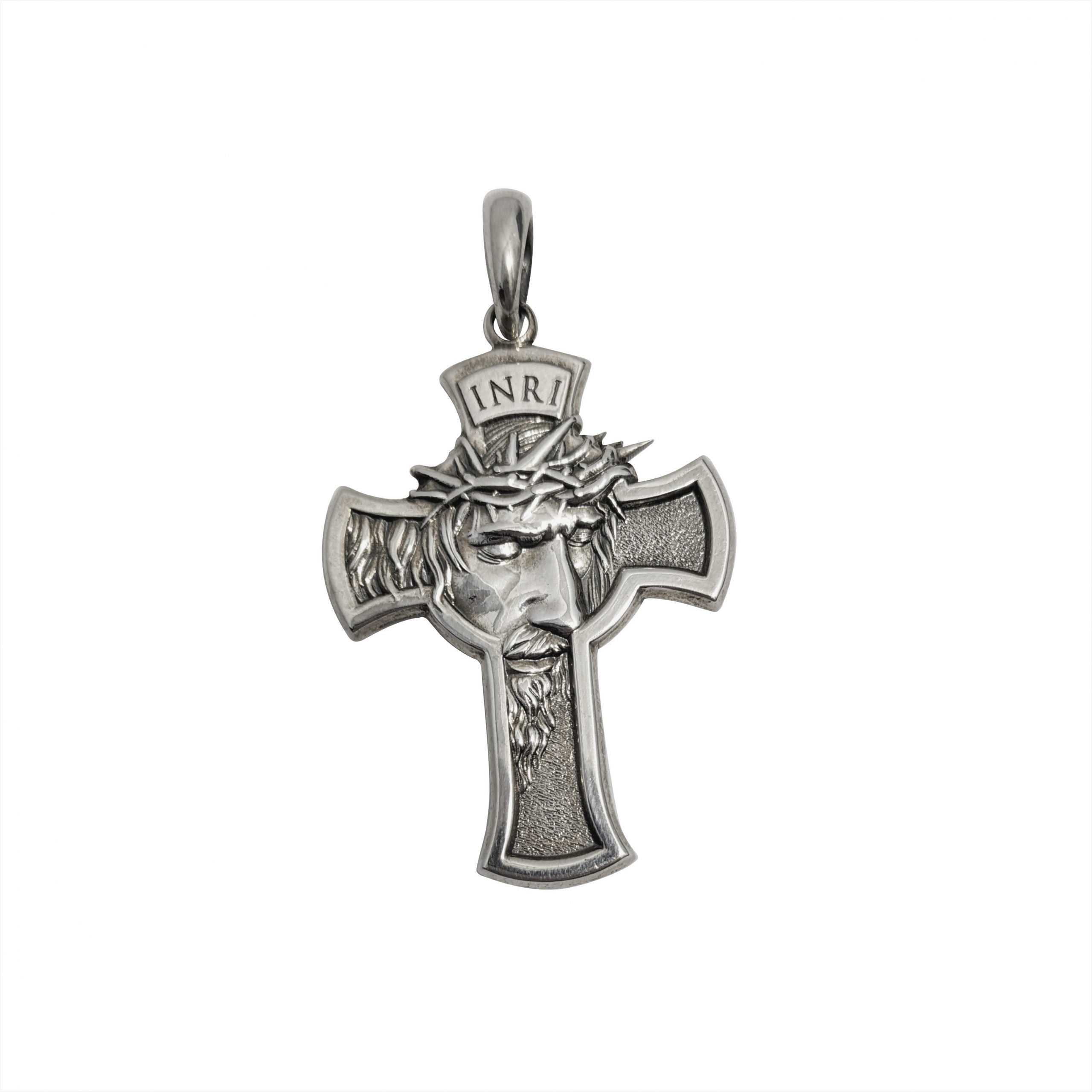 Pandantiv Argint 925 Cruce Capul lui Iisus Hristos cu Spini Tip 1