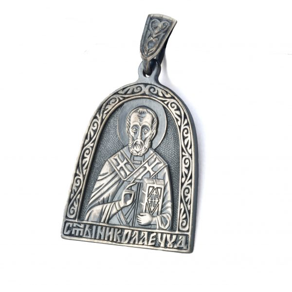 Pandantiv Argint 925 Sf. Nicolae semioval, patinat