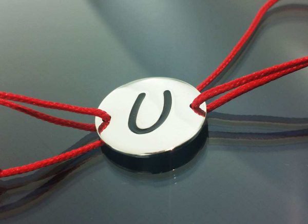 Bratara snur sintetic accesoriu argint 925 litera "U"