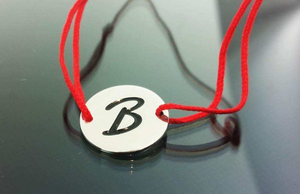 Bratara snur sintetic accesoriu argint 925 litera "B"