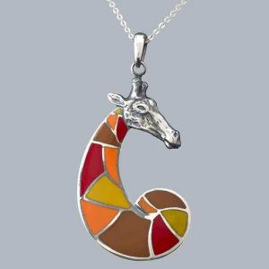 Pandantiv girafa cu email din argint 925 / P101.1